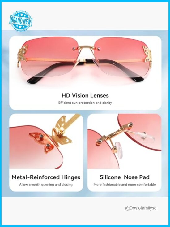 Retro Y2K Rectangle Rimless Sunglasses Women Fashion Square Butterfly Shades UV main image 4